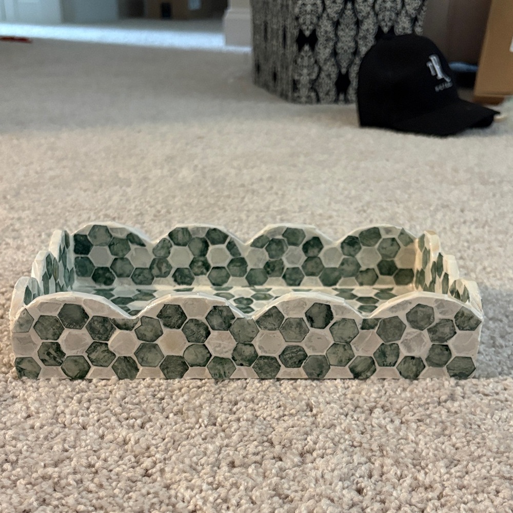 Green and White Hexagonal Mosaic Tray